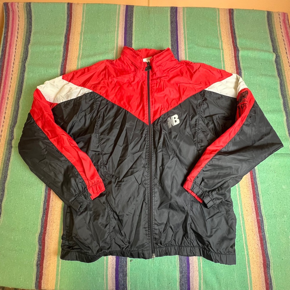90s New Balance Windbreaker Mens XL Black Red Vintage Colorblock Track Jacket